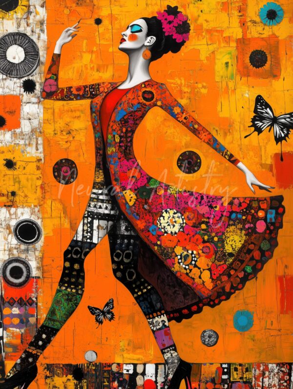 Fluttering Radiance - Expressionist Mixed Media with Folk Art Influence by Neural Artistry