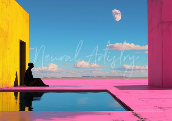 Lunar Solitude - Surrealist Minimalist Illustration by Neural Artistry